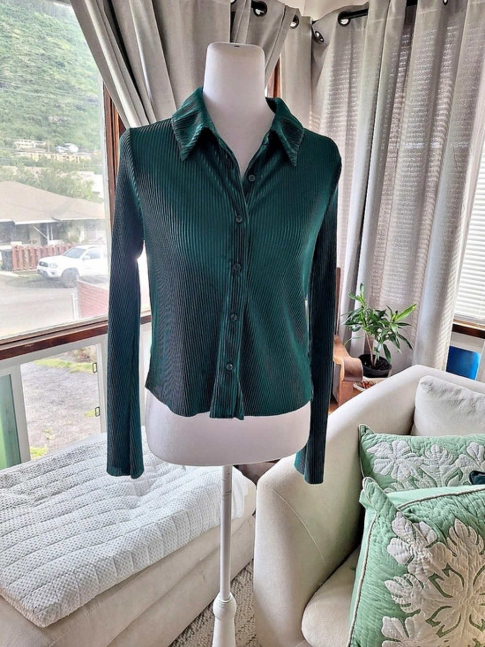 RO&DE Pleated Blouse in Green Size XS